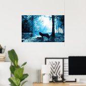 Der Schwarze Wolf allein im Wald Poster (Heimbüro)