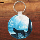 Der Schwarze Wolf allein im Wald Schlüsselanhänger (Vorderseite)