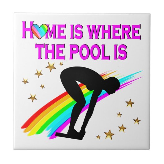 DER SCHWIMMER IST IMMER ZUM POOL BEREIT FLIESE (Vorderseite)