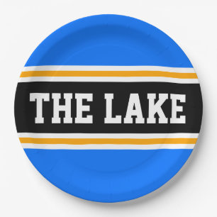 DER SEE Athletic Bright Blue Black Racing Streifen Pappteller