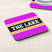 DER SEE Athletische, hellrosa, gelb-schwarze Strei Getränkeuntersetzer (Linke Seite)