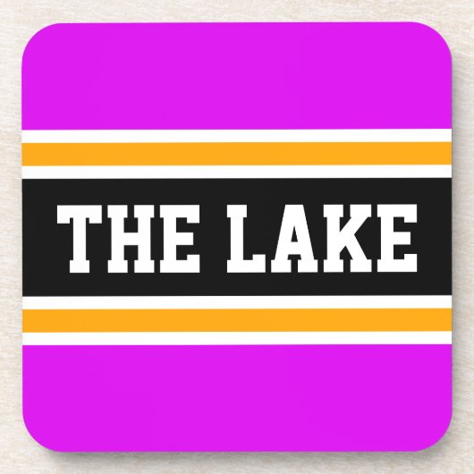 DER SEE Athletische, hellrosa, gelb-schwarze Strei Getränkeuntersetzer (Vorderseite)
