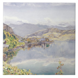 Der See der Luzerne, Berg Pilatus im Abstand Fliese