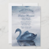 Der See | Dusty Blue Swan Baby Dusche Einladung (Vorderseite)