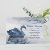 Der See | Dusty Blue Swan Baby Dusche Einladung (Stehend Vorderseite)