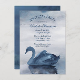 Der See | Dusty Blue Swan Birthday Party Einladung