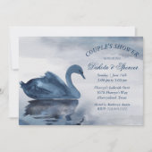 Der See | Dusty Blue Swan Couple Dusche Einladung (Vorderseite)