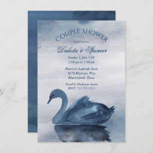 Der See   Dusty Blue Swan Couple Dusche Einladung