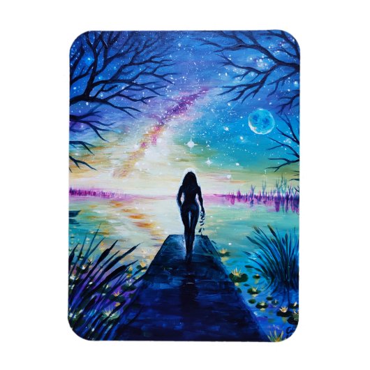 Der See und ihre Silhouette nachts Magnet (Vertikal)