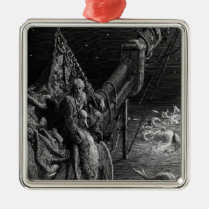 Der Seemann starrt die Schlangen im Ozean an Silbernes Ornament