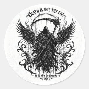 Der Sensenmann Dark Gothic Lettering & Wings Grafi Runder Aufkleber