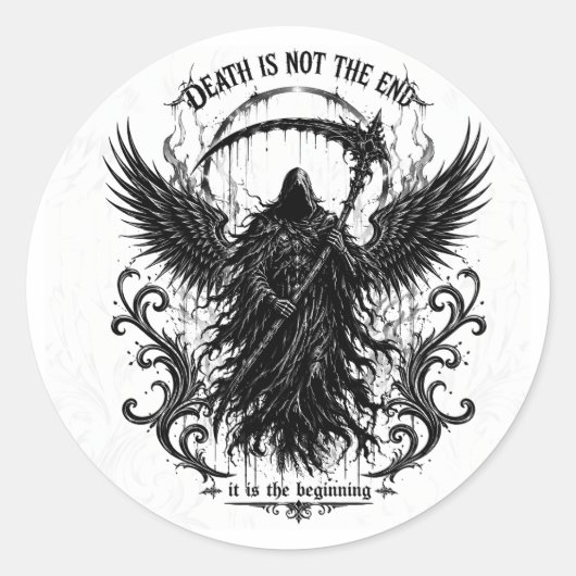 Der Sensenmann Dark Gothic Lettering & Wings Grafi Runder Aufkleber (Vorderseite)