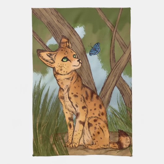 Der Serval und die Schmetterlinge Handtuch (Vertikal)