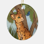 Der Serval und die Schmetterlinge Keramikornament (Links)
