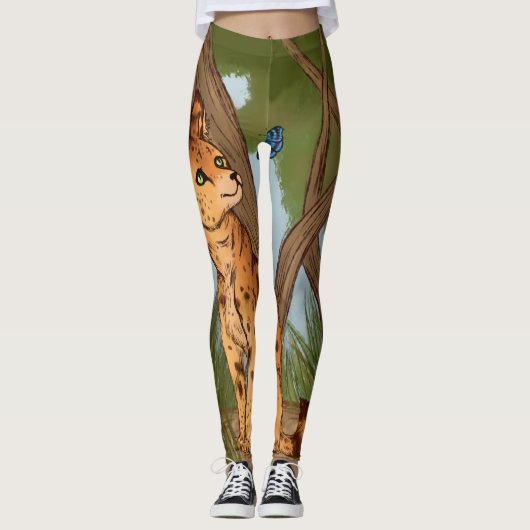 Der Serval und die Schmetterlinge Leggings (Vorderseite)