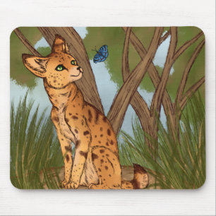 Der Serval und die Schmetterlinge Mousepad