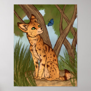 Der Serval und die Schmetterlinge Poster