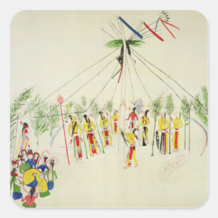 Der Shoshone Sun Dance (Pigment auf Muslin) Quadratischer Aufkleber