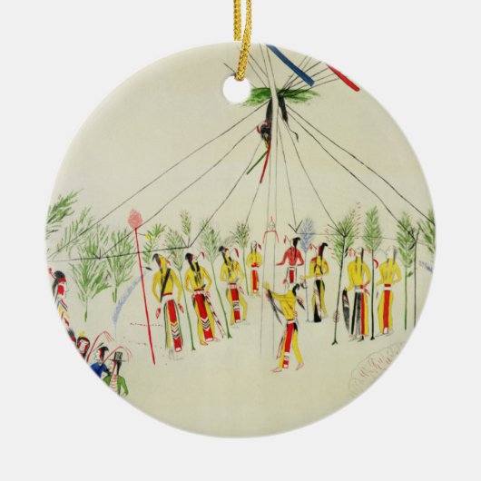 Der Shoshonesun-Tanz (Pigment auf Musselin) Keramikornament (Vorne)