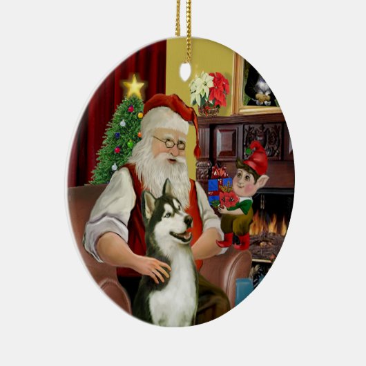 Der sibirische Husky des Weihnachtsmanns #3 Keramikornament (Rechts)
