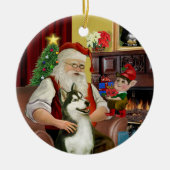 Der sibirische Husky des Weihnachtsmanns #3 Keramikornament (Vorne)