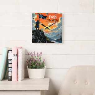 Der Sieg des Glaubens: Die Welt überwindet Quadratische Wanduhr