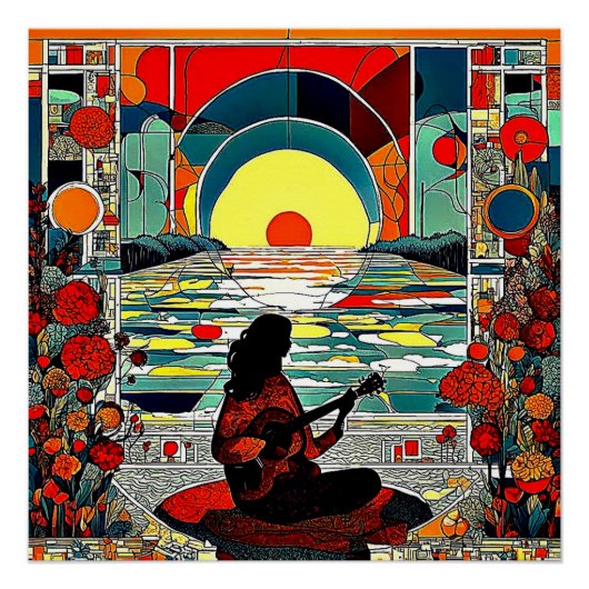 Der silhouettierte Gitarrenspieler Poster (Vorderseite)