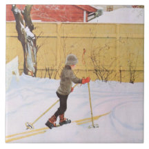 Der Skifahrer (Junge mit Ski) (Winterlandschaft)