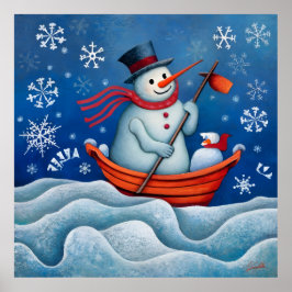Der Snowman paddelt auf dem Boot Poster