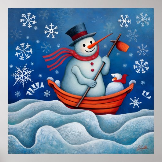 Der Snowman paddelt auf dem Boot Poster (Vorne)