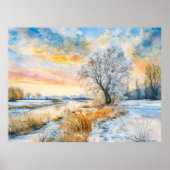 Der Snowy Havel River mit Willowtree. Aquarell Poster (Vorne)
