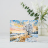 Der Snowy Havel River mit Willowtree. Aquarell Postkarte (Stehend Vorderseite)