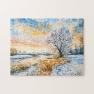 Der Snowy Havel River mit Willowtree. Aquarell Puzzle