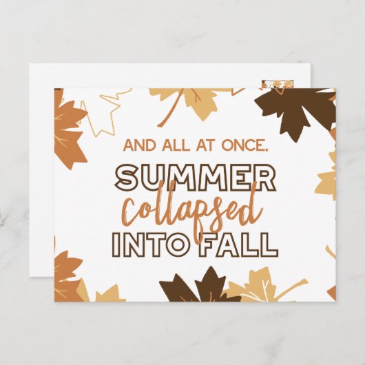 Der Sommer brach in Herbstausätze in Weiß zusammen Postkarte (Vorne/Hinten)