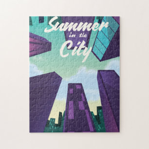 Der Sommer im Stadtbild Poster Cartoon. Puzzle