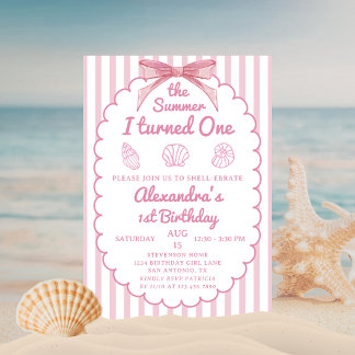 Der Sommer, in dem ich ein Strand-Pink 1. Geburtst Einladung