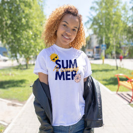 Der Sommer kommt marineblaue Schriftart rosa Blume T-Shirt