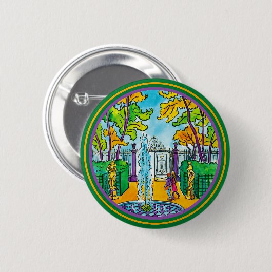 Der Sommergarten, von Hand gezeichnet Aquarell zei Button (Vorne & Hinten)