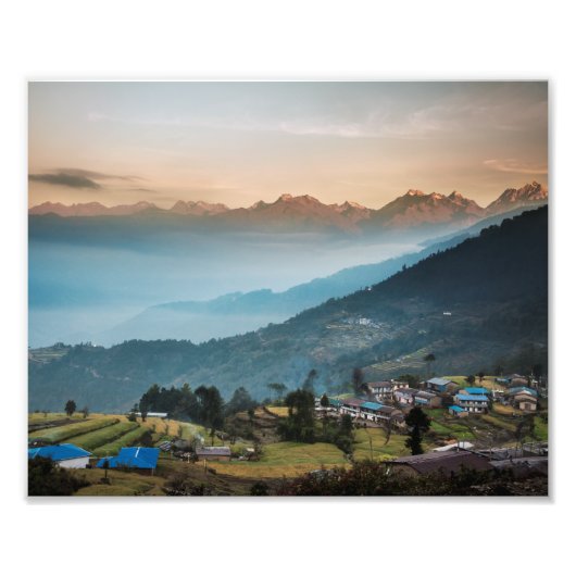 Der Sonnenaufgang über dem Dorf Sermathang Fotodruck (Vorne)