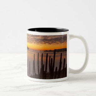Der Sonnenaufgang über der Isla Danzante im Golf v Zweifarbige Tasse