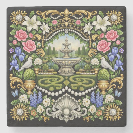 Der Sonnengarten im Stil von Versailles Steinuntersetzer (Vorderseite)