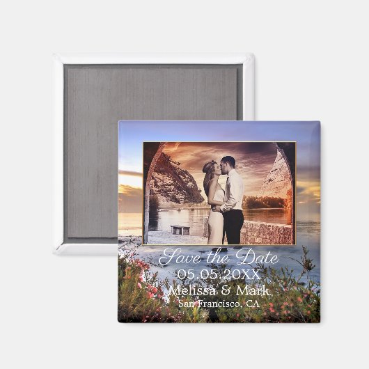 Der Sonnenuntergang am Foto speichert das Datumsfe Magnet (Vorderseite/Rückseite)