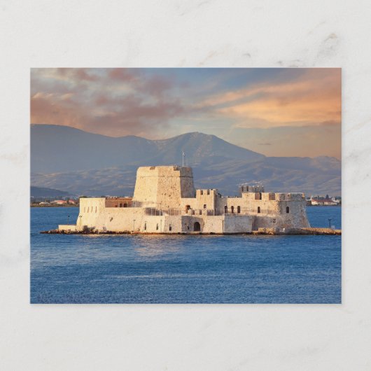 Der Sonnenuntergang auf dem Schloss von Bourtzi in Postkarte (Vorderseite)