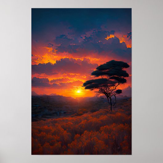 Der Sonnenuntergang in den afrikanischen Ebenen Poster (Vorne)