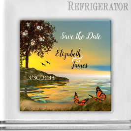 Der Sonnenuntergang mit Schmetterlingen retten das Magnet