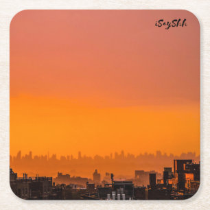 Der Sonnenuntergang über der Stadt Rechteckiger Pappuntersetzer