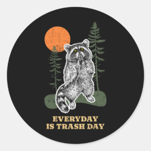 Der sonnige Alltag ist Mülltag Raccoon Müllmann R Runder Aufkleber