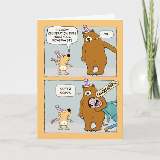 Der sonnige Bär findet einen Noisemaker zum Geburt Karte (Vorderseite)