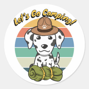 Der sonnige dalmatinische Hund will Camping zu geh Runder Aufkleber