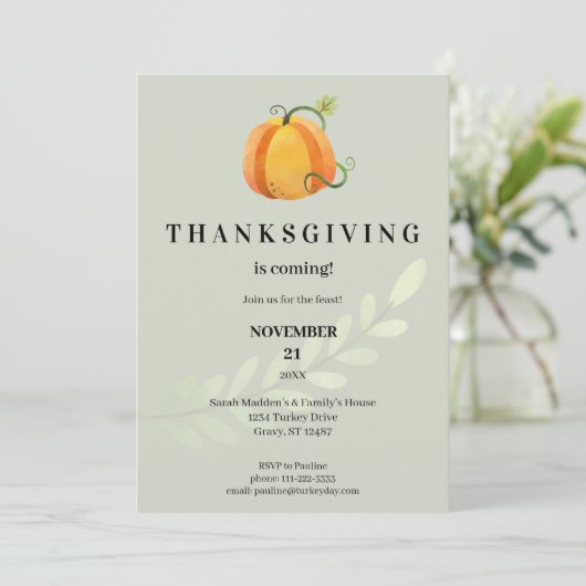 Der sonnige Erntedank kommt! Dinner Pumpkin V3 Einladung (Stehend Vorderseite)